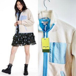 Sandy Liang Small Women's Gingham Pocket Sherpa Jacket Sweater Fleece Zip Target